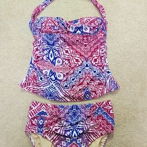 Shore Club Plus Size Twist Front Bandeau/Halter Tankini, Size 16